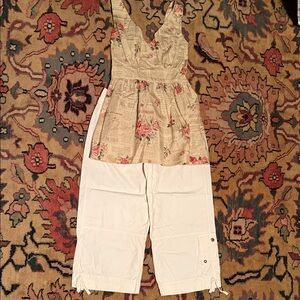 Floral Beige halter top & creamy Ingrid Olsen capris